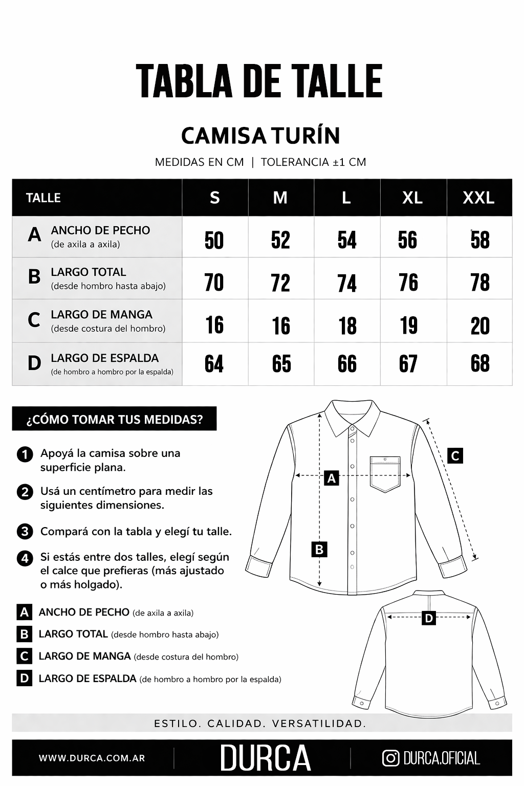 tabla de talle turin